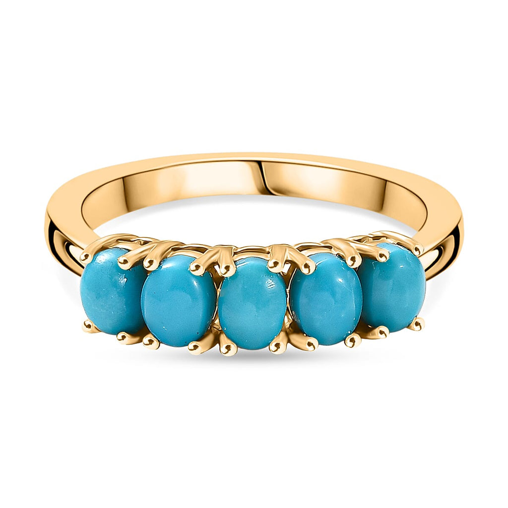 D'Joy Sleeping Beauty Turquoise 5 Stone Ring in Yellow Gold Plated Sterling Silver 1.00 Ct.