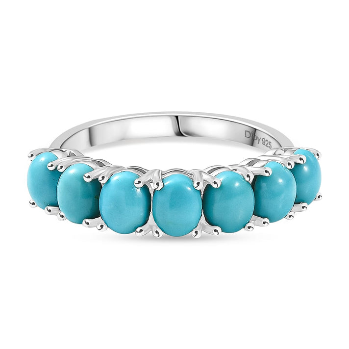 D'Joy Sleeping Beauty Turquoise 7-Stone Ring in Rhodium Overlay Sterling Silver 2.53 Ct. 8447722 1