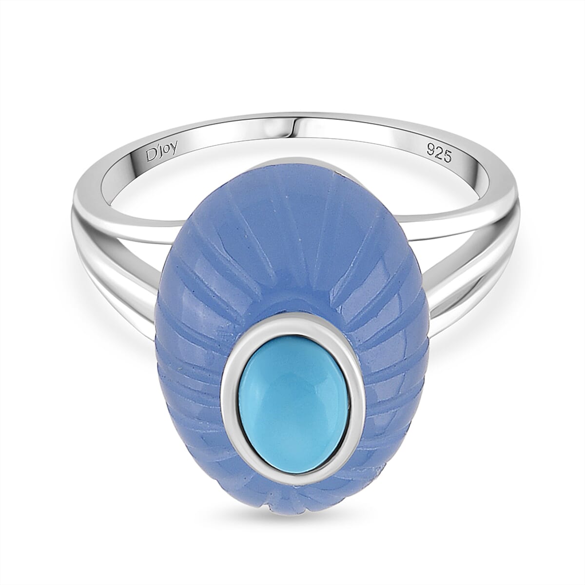 D'Joy Sleeping Beauty Turquoise &amp; Blue Jade Ring in Rhodium Overlay Sterling Silver 14.00 Ct. 8274411 0