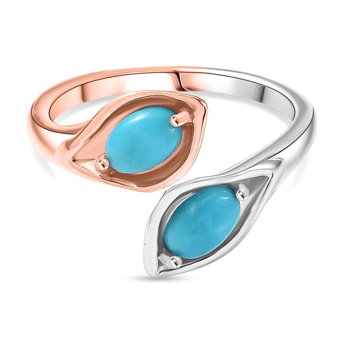 D'Joy Sleeping Beauty Turquoise Bypass Ring in Rose Gold Plated and Platinum Overlay Sterling Silver 0.93 Ct. 8435703 0