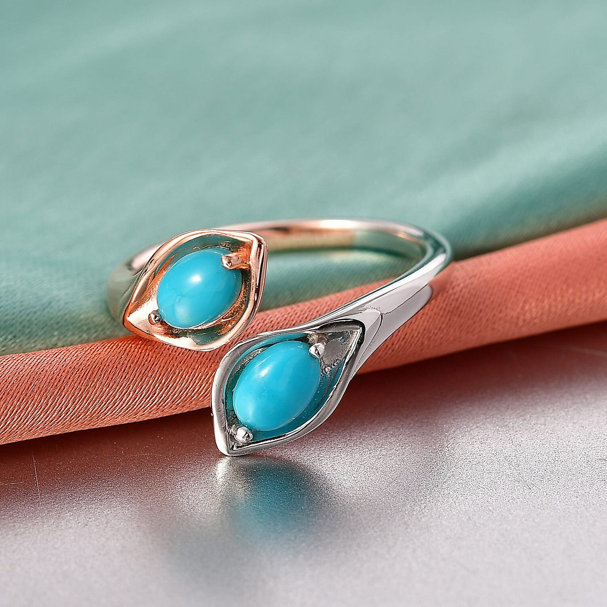 D'Joy Sleeping Beauty Turquoise Bypass Ring in Rose Gold Plated and Platinum Overlay Sterling Silver 0.93 Ct. 8435703 3