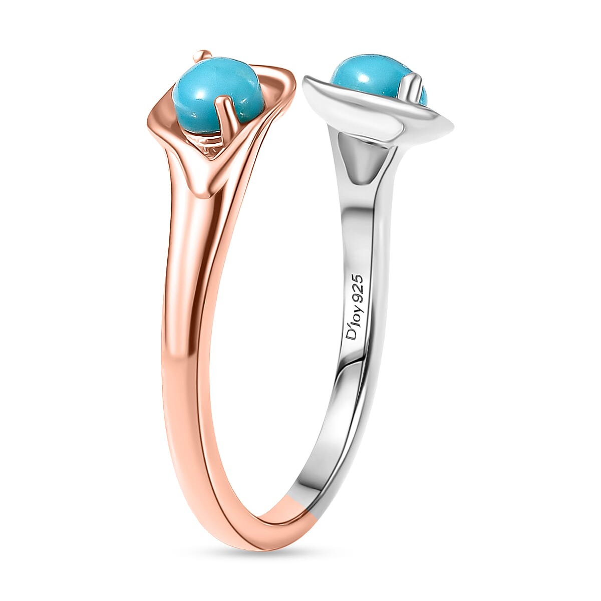D'Joy Sleeping Beauty Turquoise Bypass Ring in Rose Gold Plated and Platinum Overlay Sterling Silver 0.93 Ct. 8435703 4