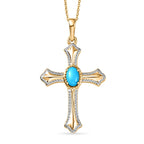 D'Joy Sleeping Beauty Turquoise Cross Pendant with Chain (Size 20) in Yellow Gold Plated & Platinum Overlay Sterling Silver