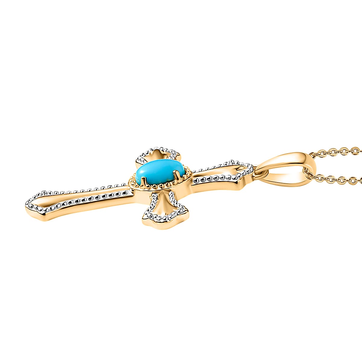 D'Joy Sleeping Beauty Turquoise Cross Pendant with Chain (Size 20) in Yellow Gold Plated &amp; Platinum Overlay Sterling Silver V32514022 4