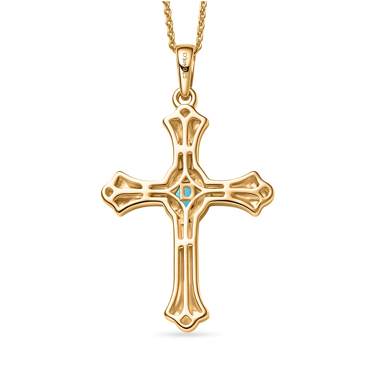 D'Joy Sleeping Beauty Turquoise Cross Pendant with Chain (Size 20) in Yellow Gold Plated &amp; Platinum Overlay Sterling Silver V32514022 5