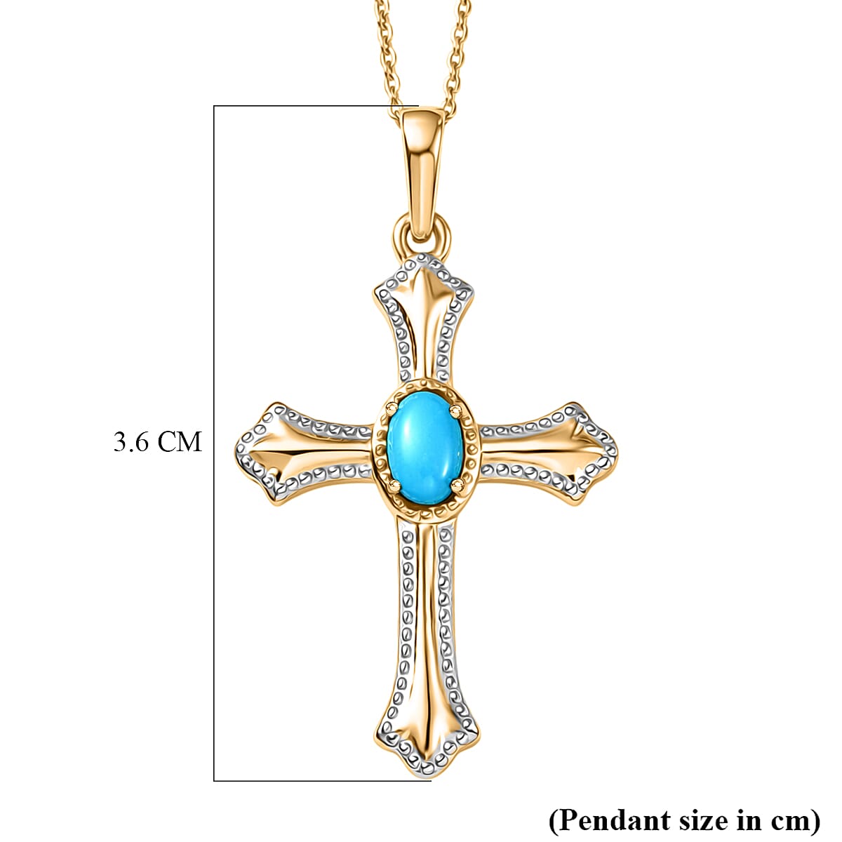 D'Joy Sleeping Beauty Turquoise Cross Pendant with Chain (Size 20) in Yellow Gold Plated &amp; Platinum Overlay Sterling Silver V32514022 6