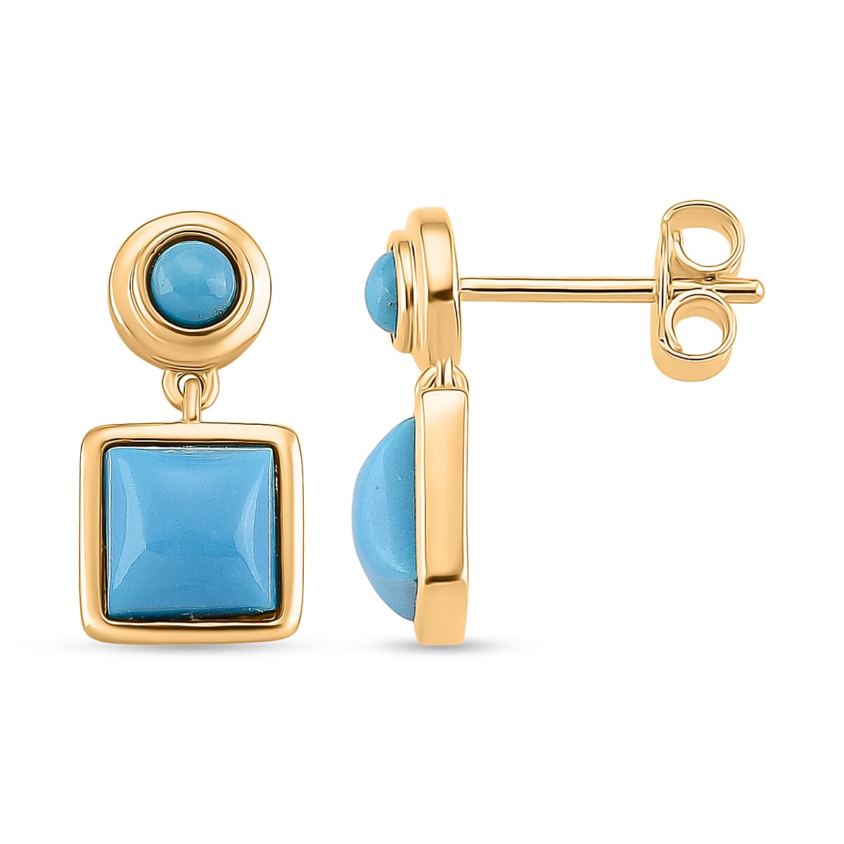 D'Joy Sleeping Beauty Turquoise Drop Earring with Push Back in Yellow Gold Plated Sterling Silver 2.33 Ct. 8274395 0
