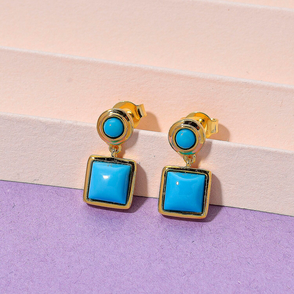 D'Joy Sleeping Beauty Turquoise Drop Earring with Push Back in Yellow Gold Plated Sterling Silver 2.33 Ct. 8274395 2