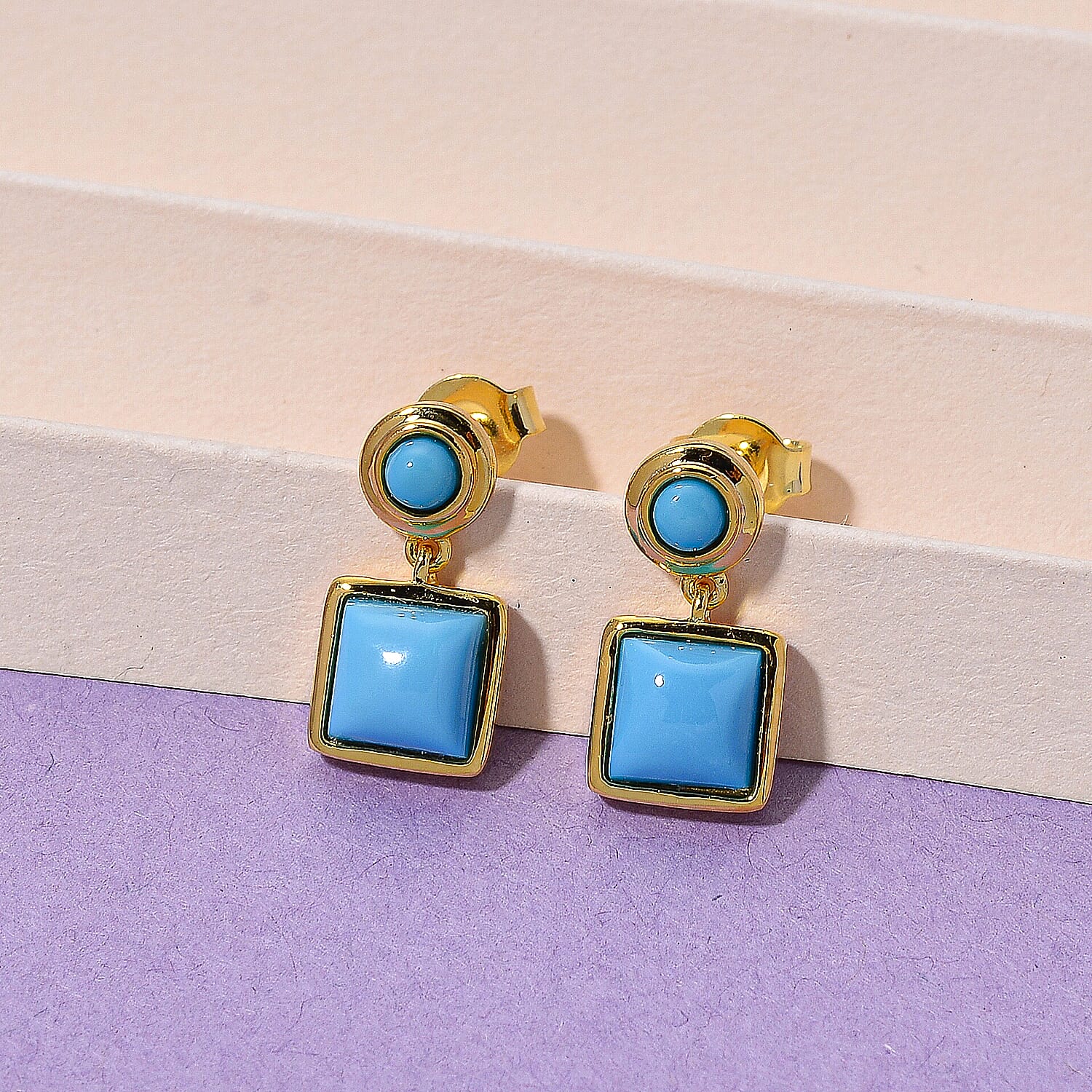 D'Joy Sleeping Beauty Turquoise Drop Earring with Push Back in Yellow Gold Plated Sterling Silver 2.33 Ct. 8274395 2