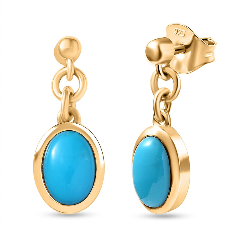 D'Joy Sleeping Beauty Turquoise Dangling Earring with Push Back in 18K Yellow Gold Plating Sterling Silver 1.53 Ct.