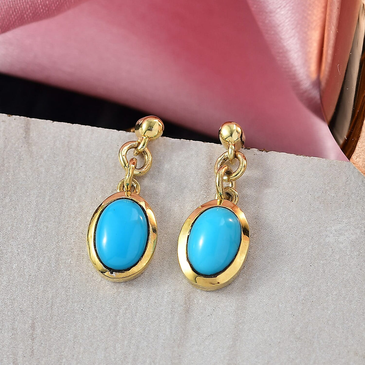 D'Joy Sleeping Beauty Turquoise Dangling Earring with Push Back in 18K Yellow Gold Plating Sterling Silver 1.53 Ct. 8277556 2