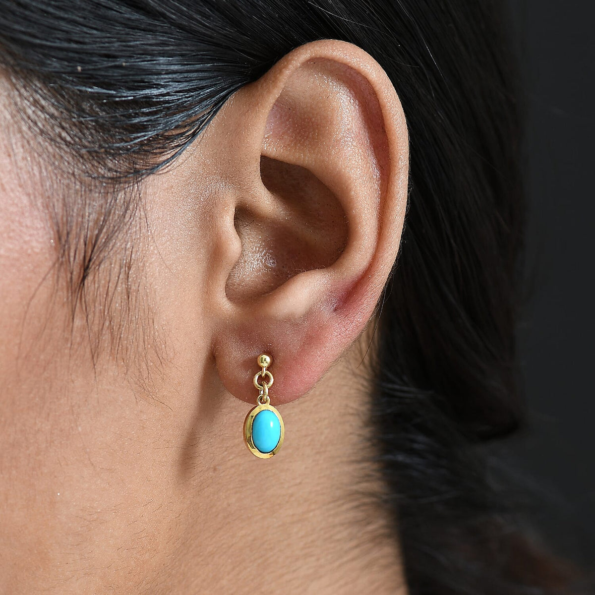 D'Joy Sleeping Beauty Turquoise Dangling Earring with Push Back in 18K Yellow Gold Plating Sterling Silver 1.53 Ct. 8277556 3