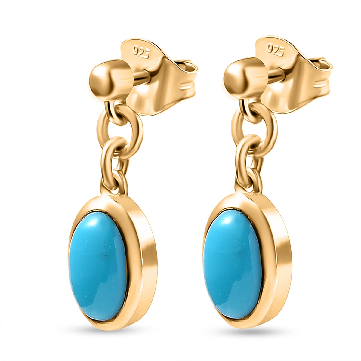 D'Joy Sleeping Beauty Turquoise Dangling Earring with Push Back in 18K Yellow Gold Plating Sterling Silver 1.53 Ct. 8277556 4