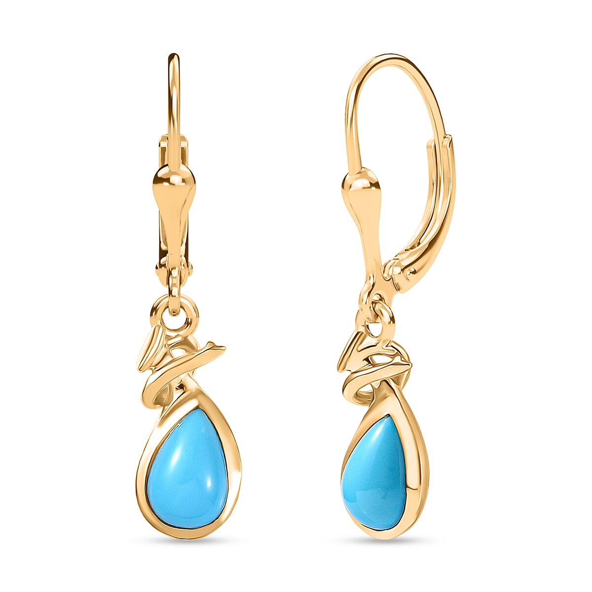 D'Joy Sleeping Beauty Turquoise Dangling Earring with Lever Back in Yellow Gold Plated Sterling Silver 1.41 Ct. 8447563 0