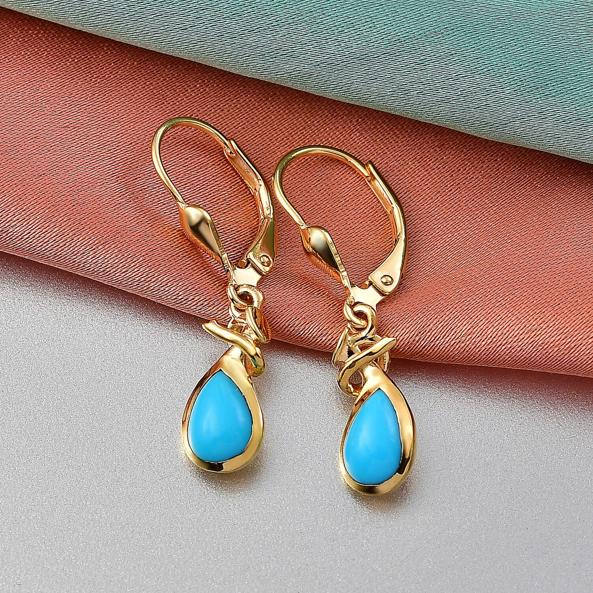 D'Joy Sleeping Beauty Turquoise Dangling Earring with Lever Back in Yellow Gold Plated Sterling Silver 1.41 Ct. 8447563 3