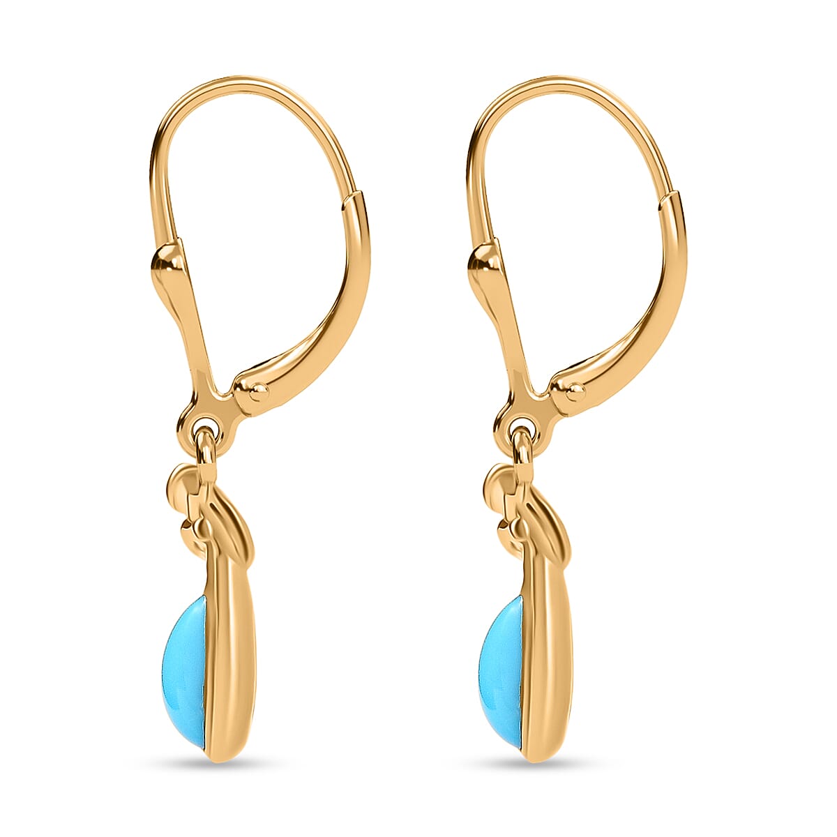 D'Joy Sleeping Beauty Turquoise Dangling Earring with Lever Back in Yellow Gold Plated Sterling Silver 1.41 Ct. 8447563 4