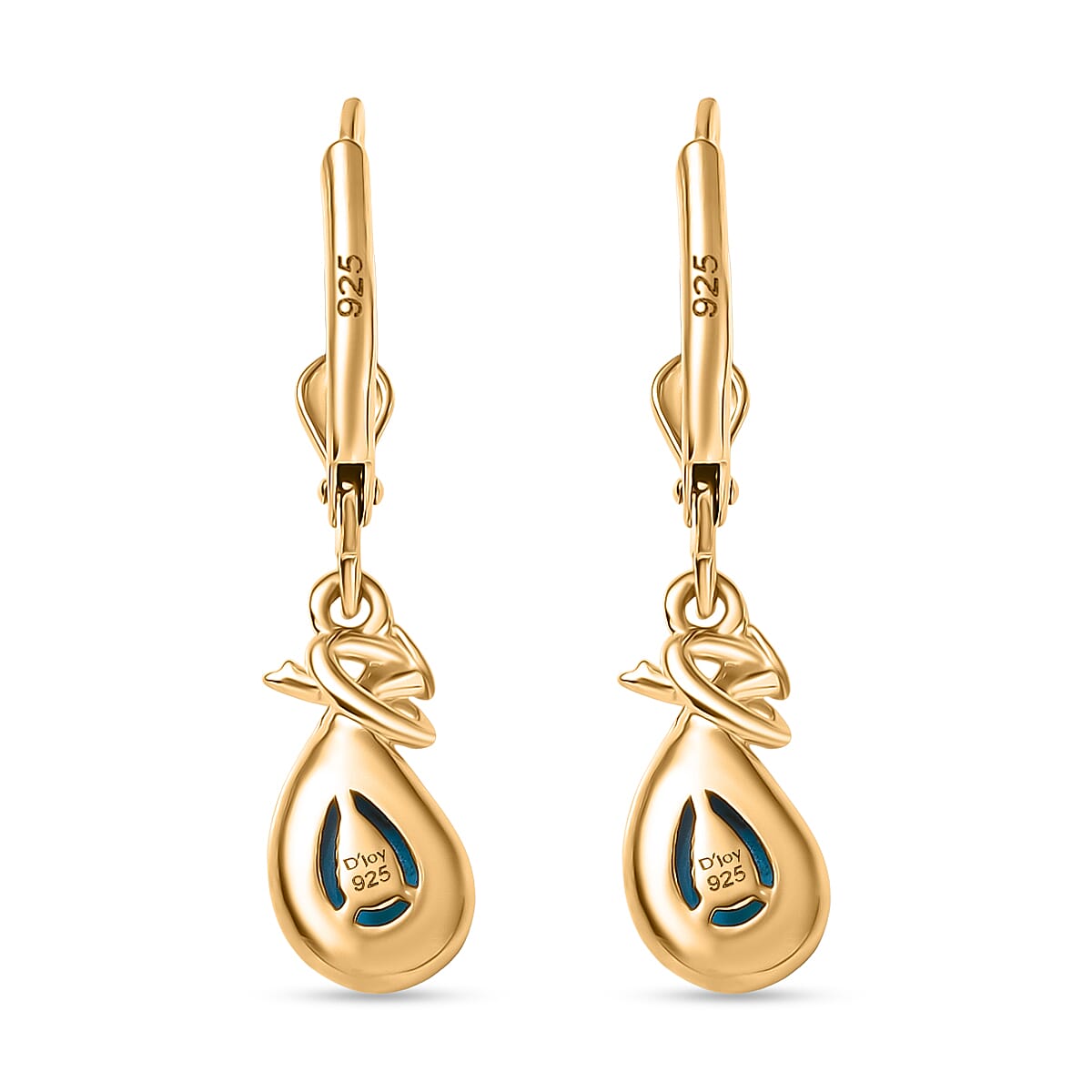 D'Joy Sleeping Beauty Turquoise Dangling Earring with Lever Back in Yellow Gold Plated Sterling Silver 1.41 Ct. 8447563 5