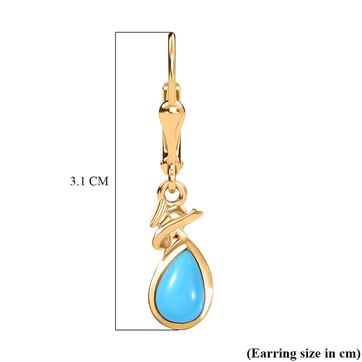 D'Joy Sleeping Beauty Turquoise Dangling Earring with Lever Back in Yellow Gold Plated Sterling Silver 1.41 Ct. 8447563 6