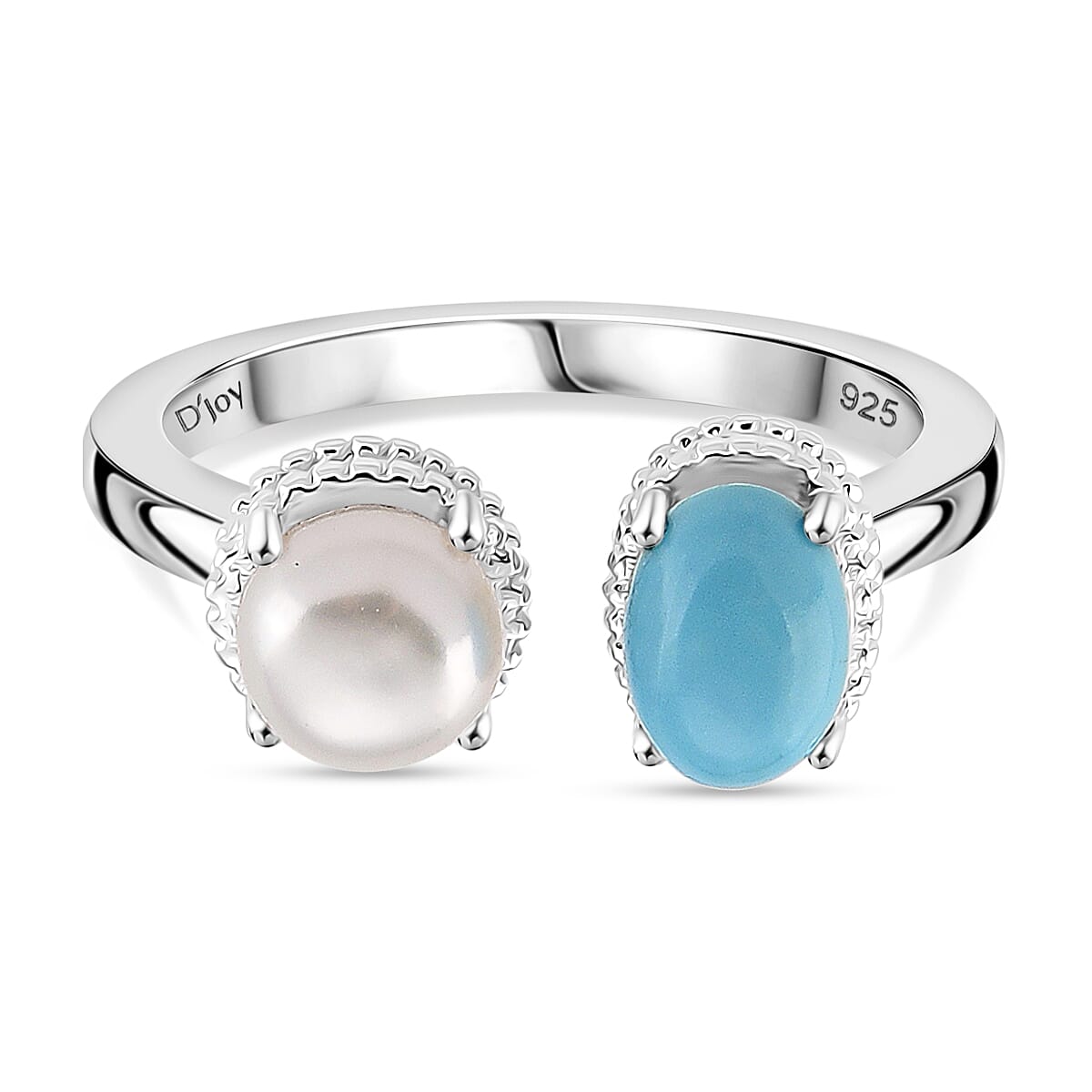 D'Joy Sleeping Beauty Turquoise &amp; Fresh Water Pearl Ring in Rhodium Overlay Sterling Silver 1.70 Ct. 8274598 0