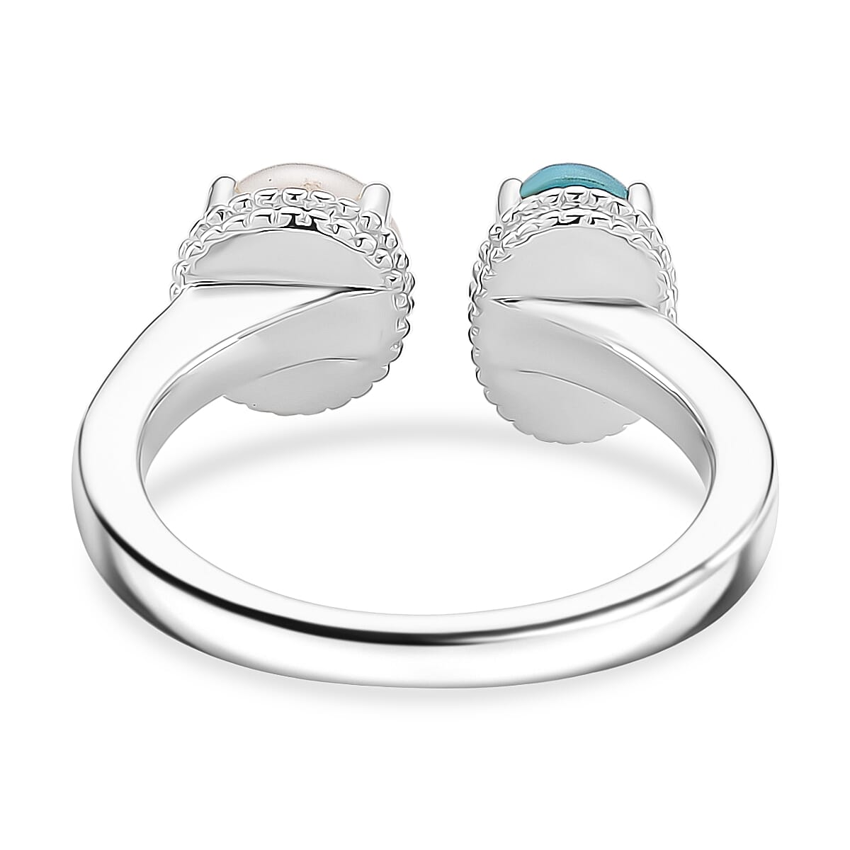 D'Joy Sleeping Beauty Turquoise &amp; Fresh Water Pearl Ring in Rhodium Overlay Sterling Silver 1.70 Ct. 8274598 4