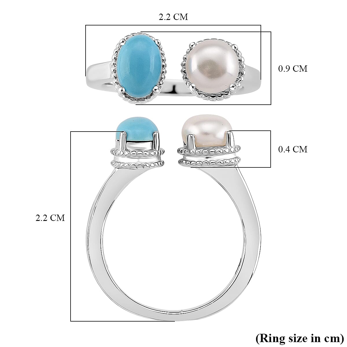 D'Joy Sleeping Beauty Turquoise &amp; Fresh Water Pearl Ring in Rhodium Overlay Sterling Silver 1.70 Ct. 8274598 5