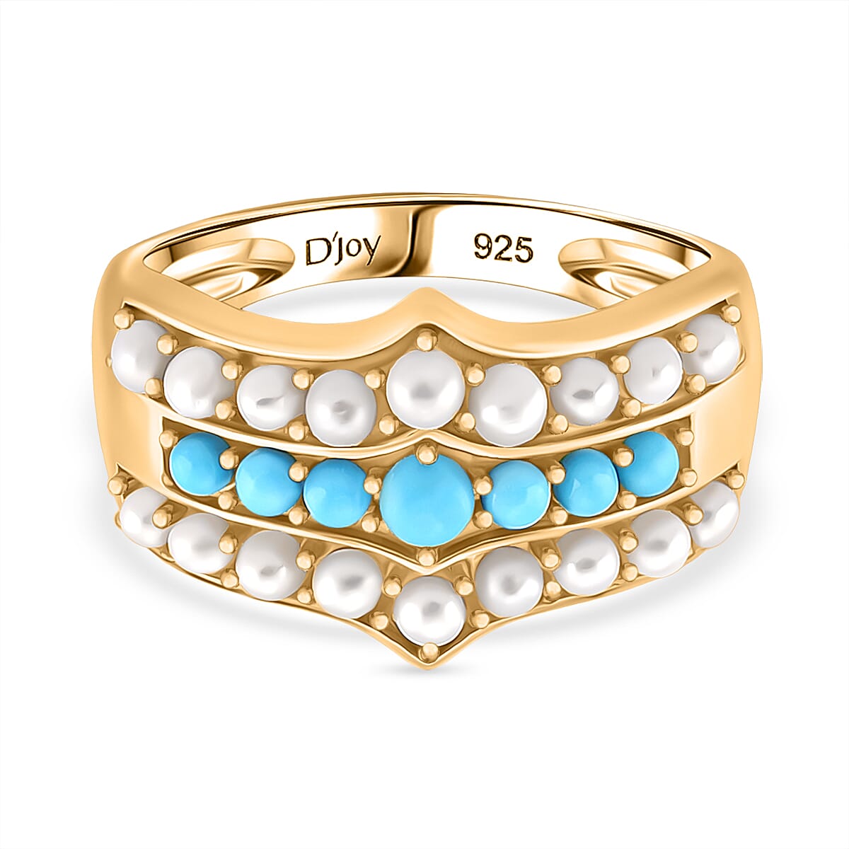 D'Joy Sleeping Beauty Turquoise &amp; Fresh Water Pearl Ring in Yellow Gold Plated Sterling Silver 1.46 Ct. 8274683 0