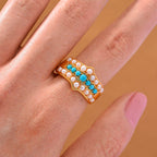 D'Joy Sleeping Beauty Turquoise & Fresh Water Pearl Ring in Yellow Gold Plated Sterling Silver 1.46 Ct.