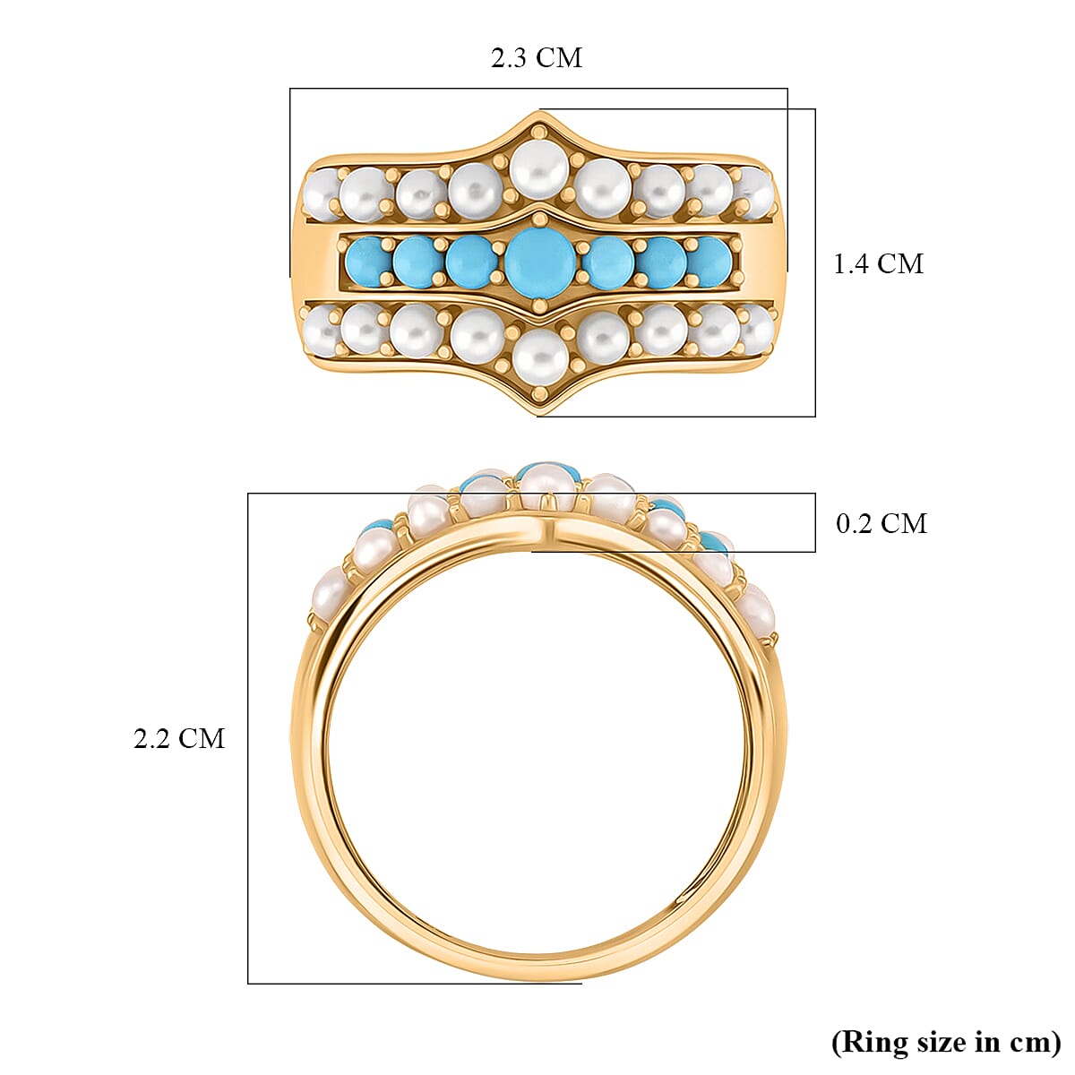 D'Joy Sleeping Beauty Turquoise &amp; Fresh Water Pearl Ring in Yellow Gold Plated Sterling Silver 1.46 Ct. 8274683 5