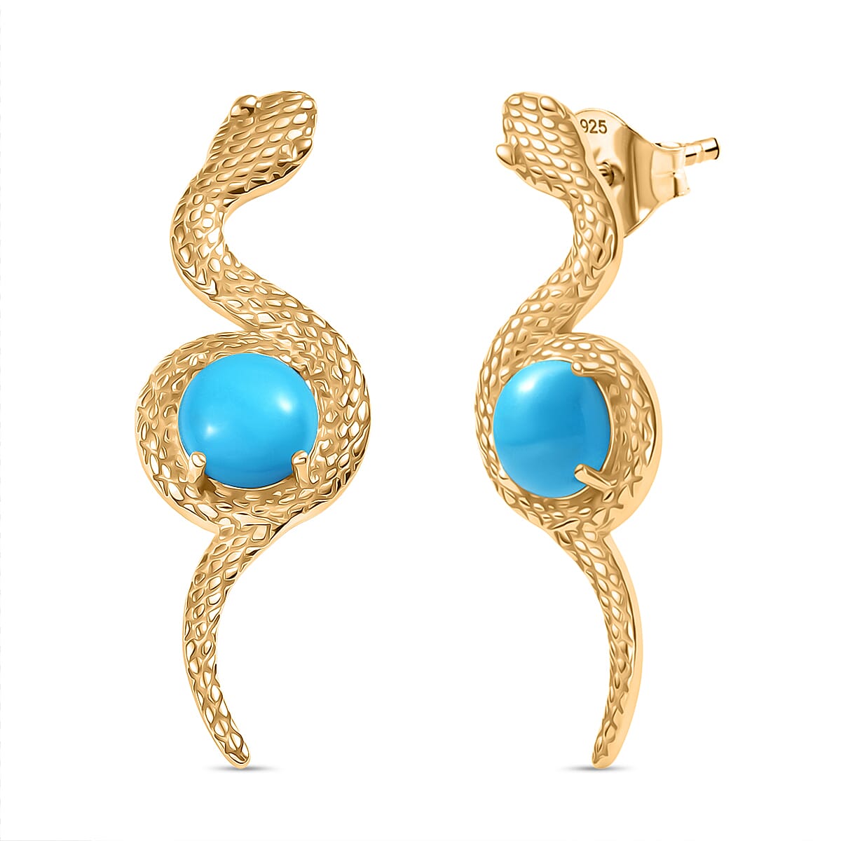 D'Joy Sleeping Beauty Turquoise Living Creature Earring with Push Back in 18K Yellow Gold Plating Sterling Silver 2.20 Ct. 8274786 0