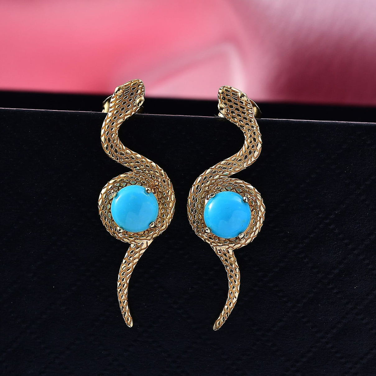 D'Joy Sleeping Beauty Turquoise Living Creature Earring with Push Back in 18K Yellow Gold Plating Sterling Silver 2.20 Ct. 8274786 2