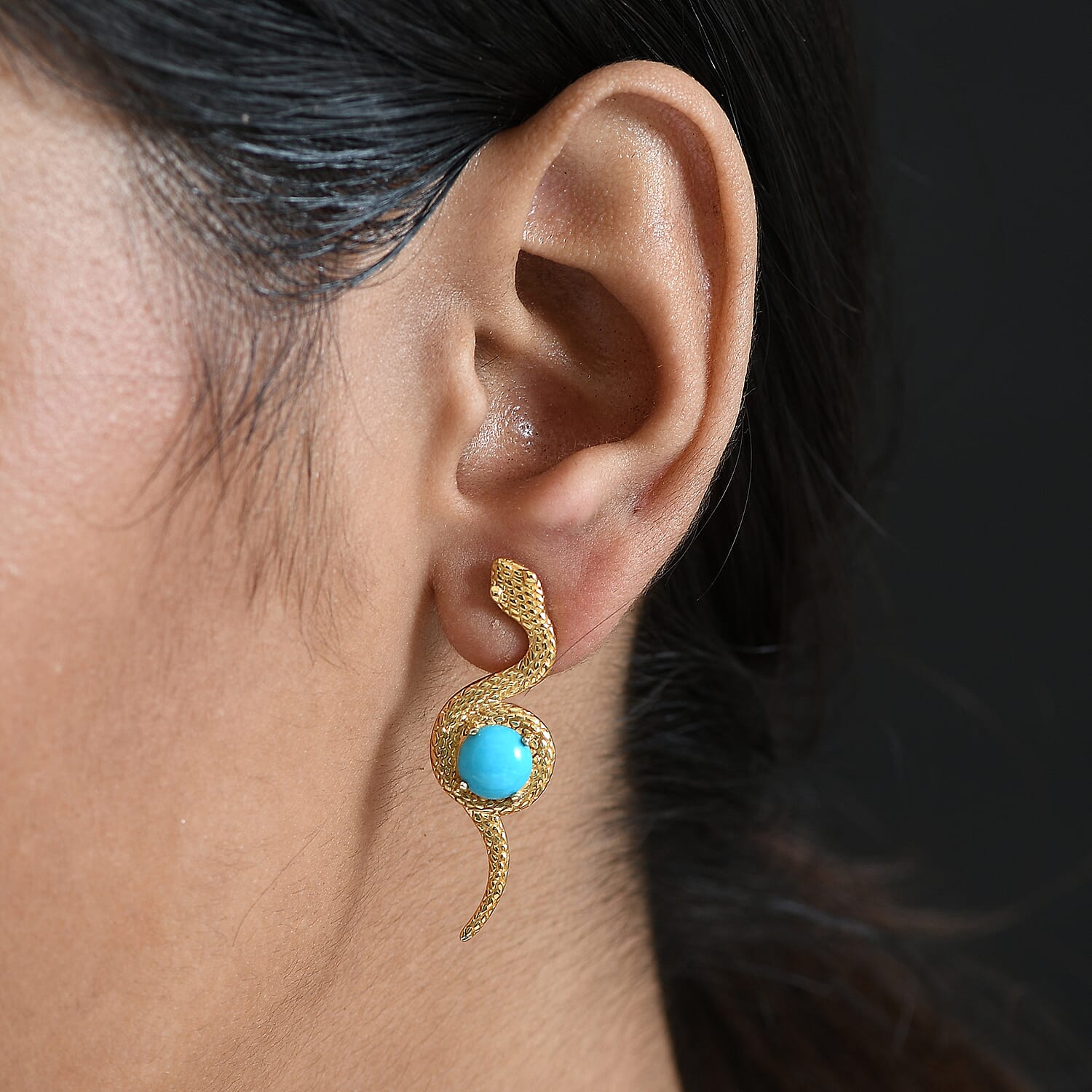 D'Joy Sleeping Beauty Turquoise Living Creature Earring with Push Back in 18K Yellow Gold Plating Sterling Silver 2.20 Ct. 8274786 3