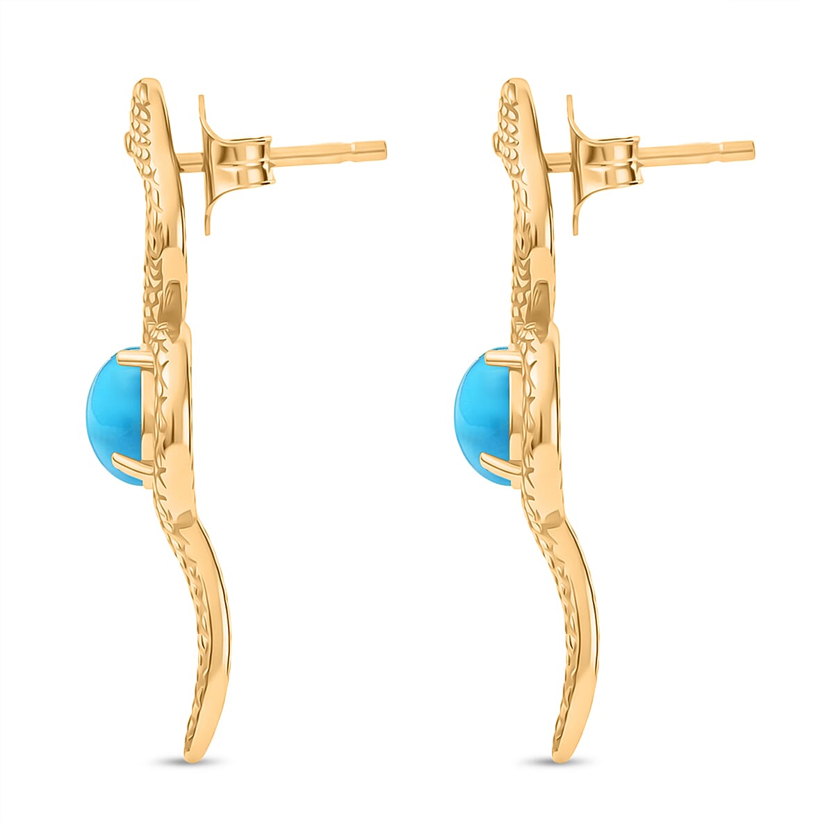 D'Joy Sleeping Beauty Turquoise Living Creature Earring with Push Back in 18K Yellow Gold Plating Sterling Silver 2.20 Ct. 8274786 4