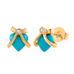 D'Joy Sleeping Beauty Turquoise & Moissanite Stud Push Post Earring Sterling Silver 1.12 Ct.
