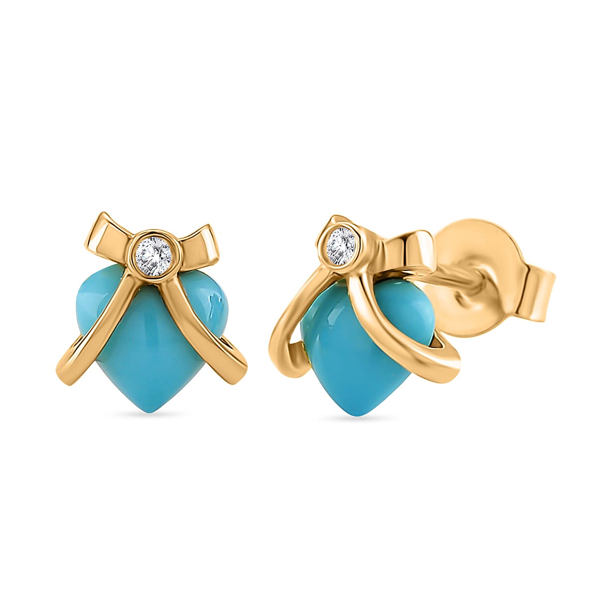 D'Joy Sleeping Beauty Turquoise &amp; Moissanite Stud Push Post Earring Sterling Silver 1.12 Ct. 8274333 0