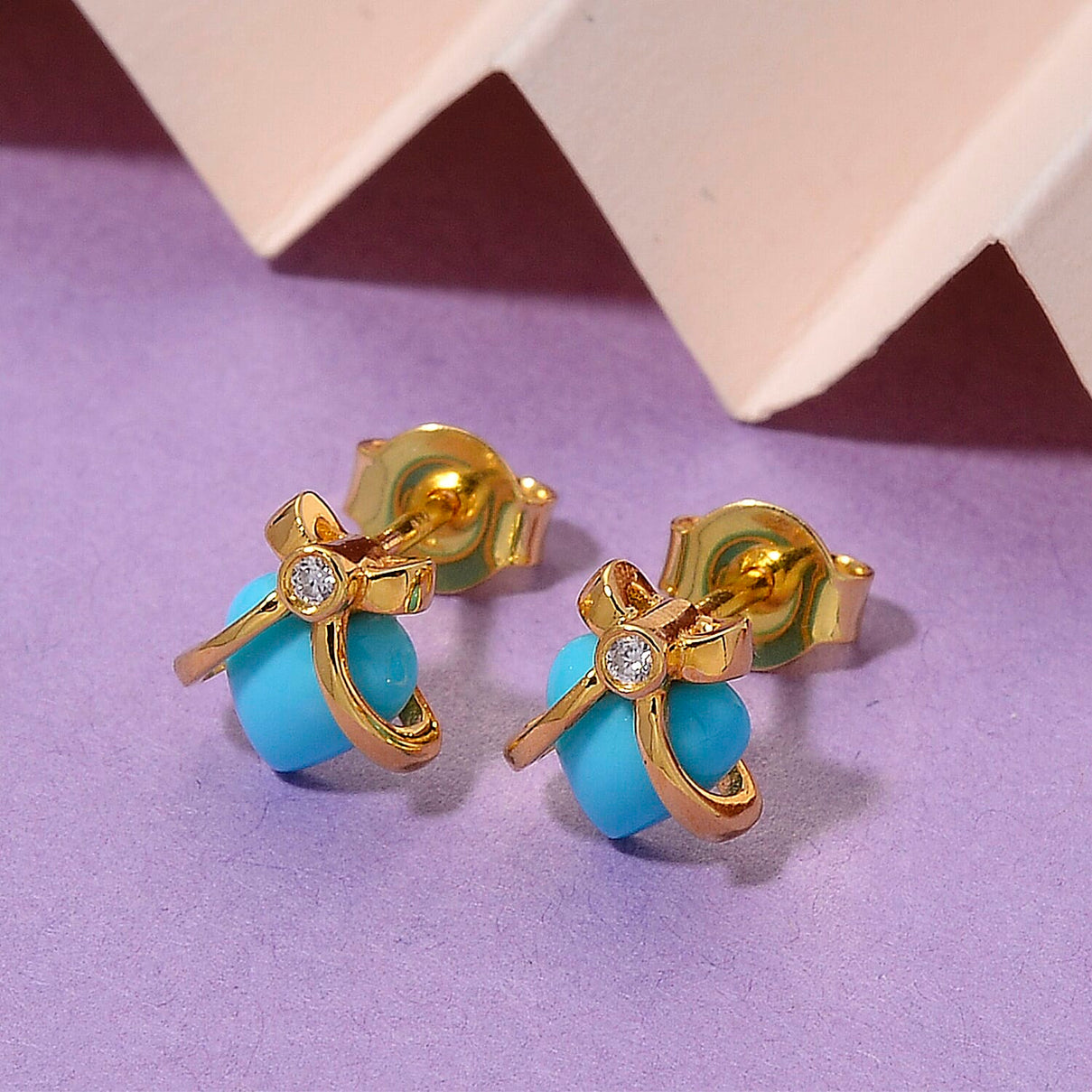 D'Joy Sleeping Beauty Turquoise &amp; Moissanite Stud Push Post Earring Sterling Silver 1.12 Ct. 8274333 2