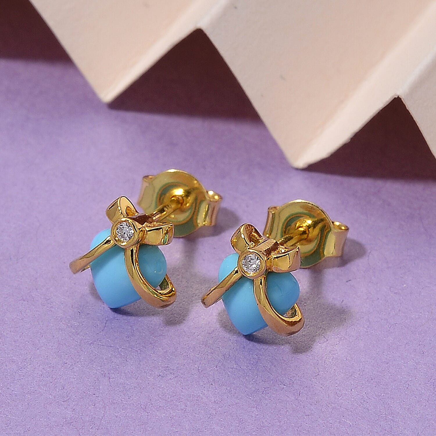 D'Joy Sleeping Beauty Turquoise &amp; Moissanite Stud Push Post Earring Sterling Silver 1.12 Ct. 8274333 2