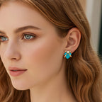 D'Joy Sleeping Beauty Turquoise & Moissanite Stud Push Post Earring Sterling Silver 1.12 Ct.
