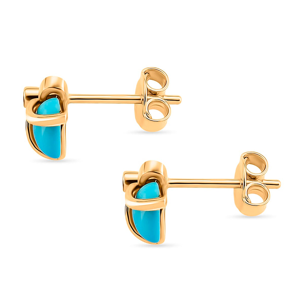 D'Joy Sleeping Beauty Turquoise & Moissanite Stud Push Post Earring Sterling Silver 1.12 Ct.