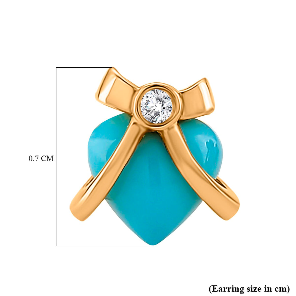 D'Joy Sleeping Beauty Turquoise & Moissanite Stud Push Post Earring Sterling Silver 1.12 Ct.