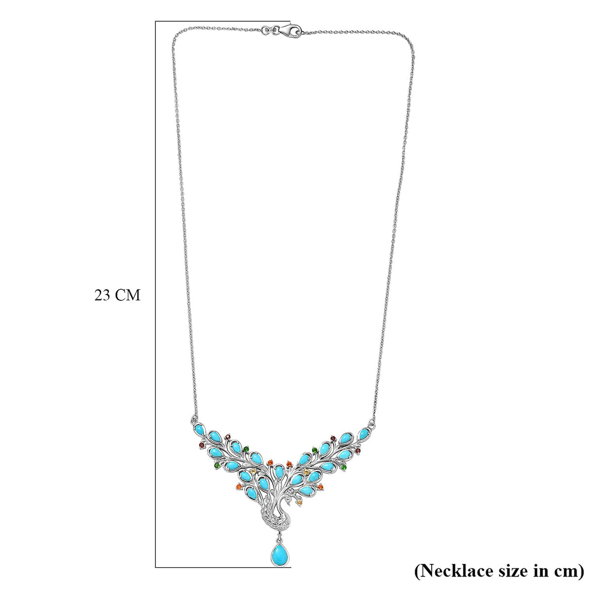 D'Joy Sleeping Beauty Turquoise, Multi Gemstones Peacock Necklace (Size - 20) with Lobster Clasp in Rhodium Overlay Sterling Silver 5.41 Ct. 8437791 6