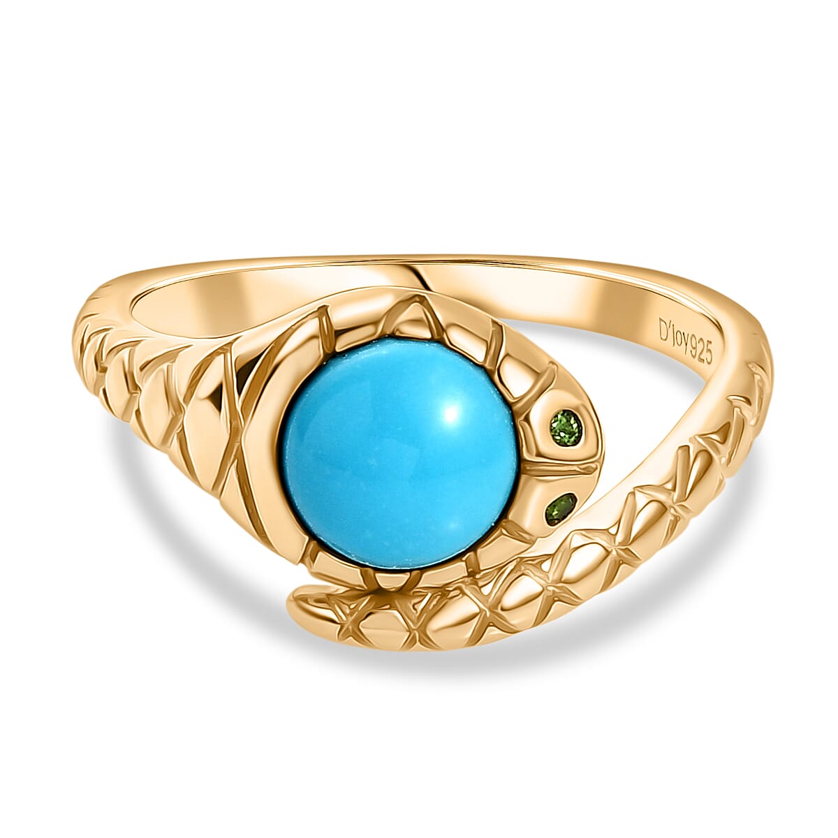 D'Joy Sleeping Beauty Turquoise &amp; Natural Chrome Diopside Snake Ring in 18K Yellow Gold Plating Sterling Silver 1.14 Ct. V32636346 0