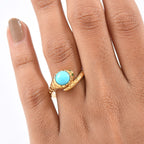 D'Joy Sleeping Beauty Turquoise & Natural Chrome Diopside Snake Ring in 18K Yellow Gold Plating Sterling Silver 1.14 Ct.