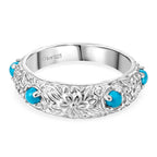 Royal Bali Collection - D'Joy Sleeping Beauty Turquoise Sterling Silver Floral Band Ring 0.50 Ct.