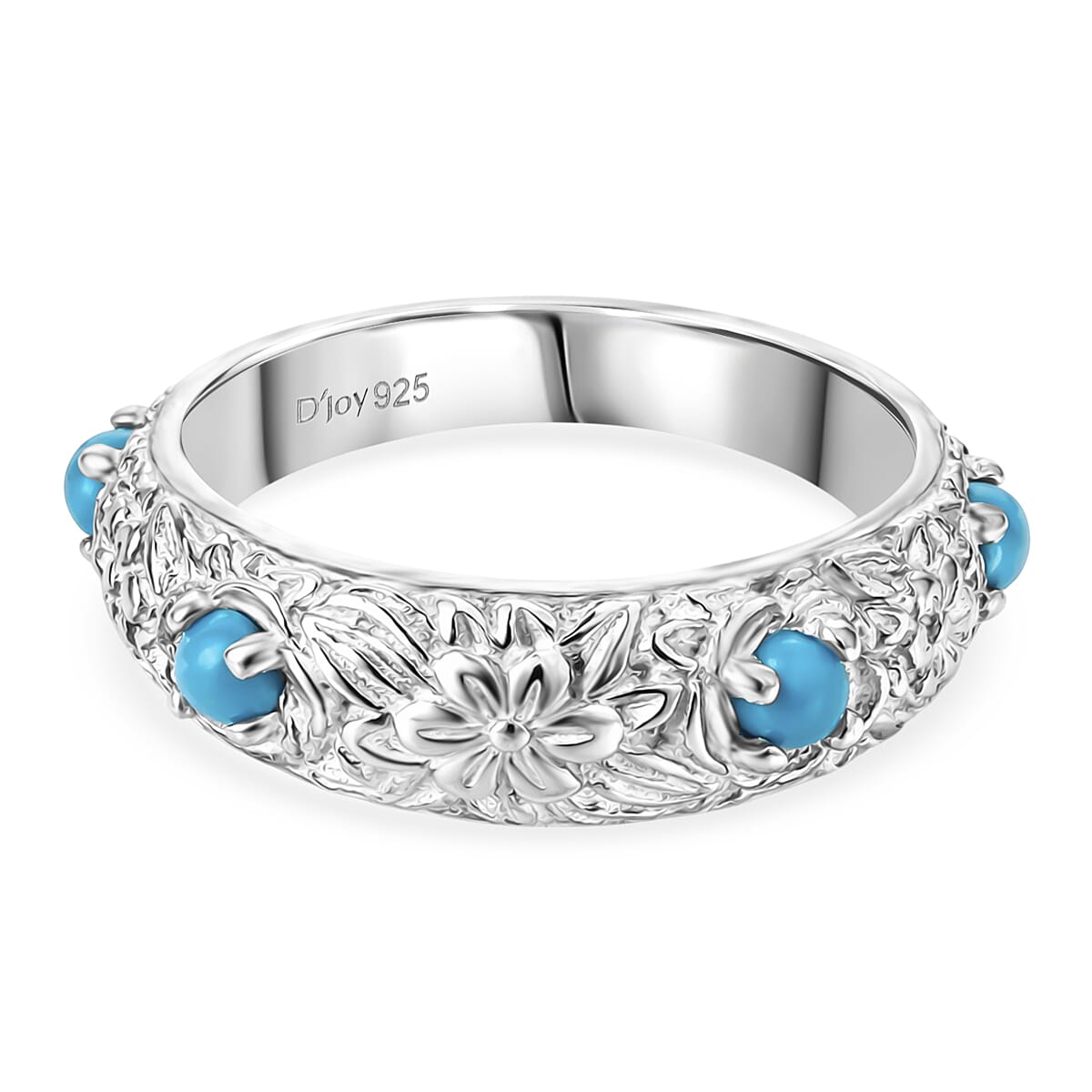 D'Joy Sleeping Beauty Turquoise Sterling Silver Floral Band Ring 0.50 Ct. V32518020 0