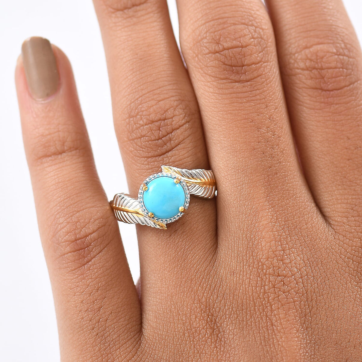 D'Joy Sleeping Beauty Turquoise Solitaire Ring in Yellow Gold Plated &amp; Platinum Overlay Sterling Silver 1.22 Ct. 8280491 3