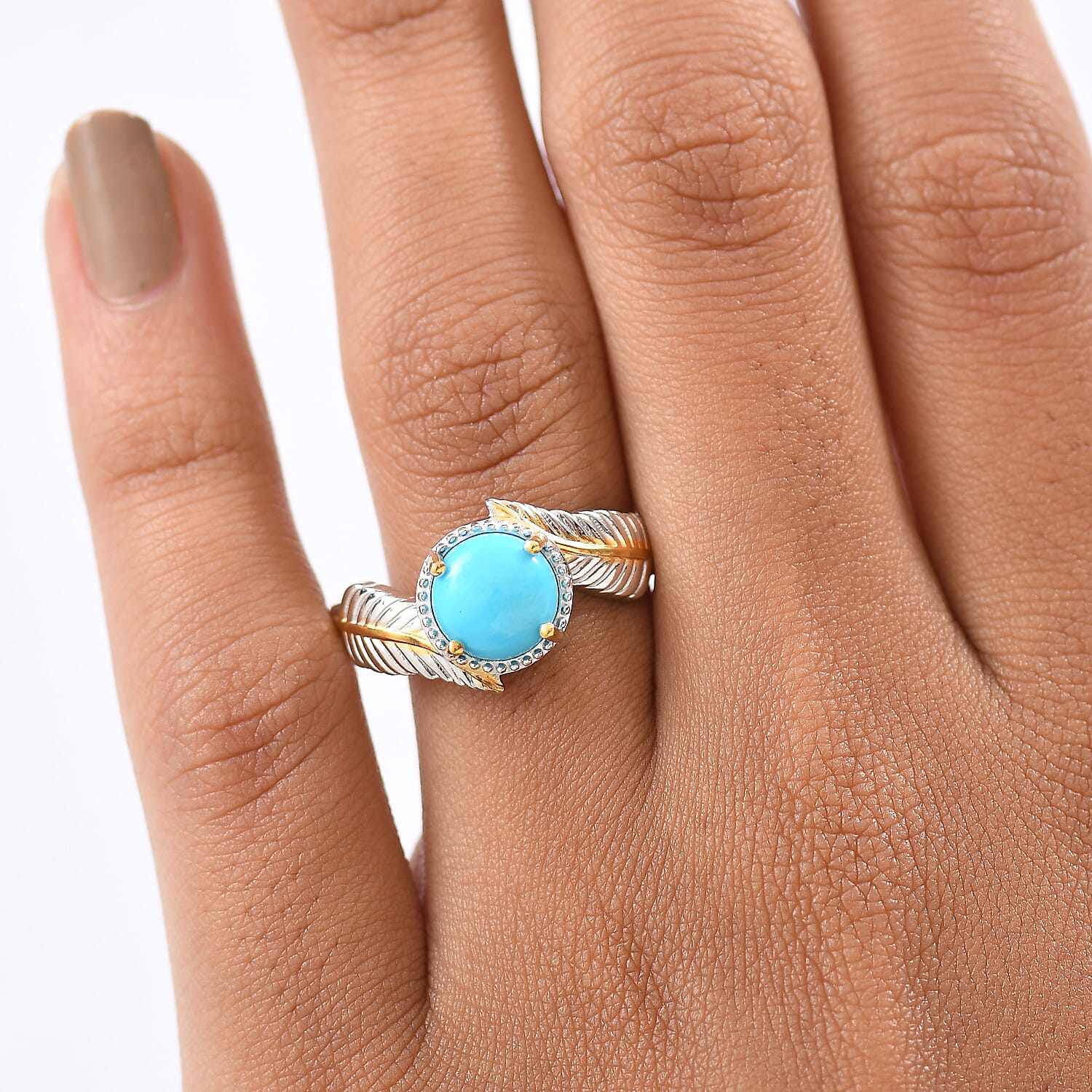 D'Joy Sleeping Beauty Turquoise Solitaire Ring in Yellow Gold Plated &amp; Platinum Overlay Sterling Silver 1.22 Ct. 8280491 3