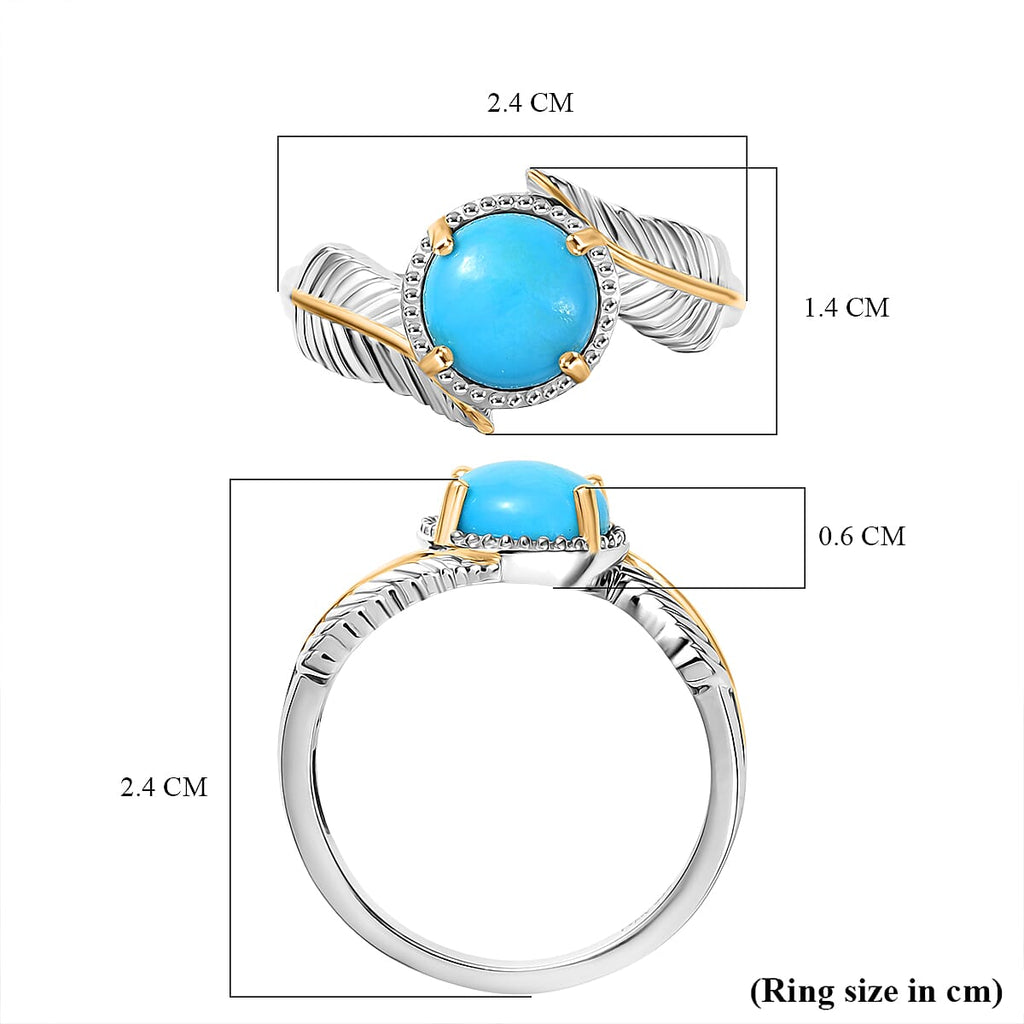 D'Joy Sleeping Beauty Turquoise Solitaire Ring in Yellow Gold Plated & Platinum Overlay Sterling Silver 1.22 Ct.