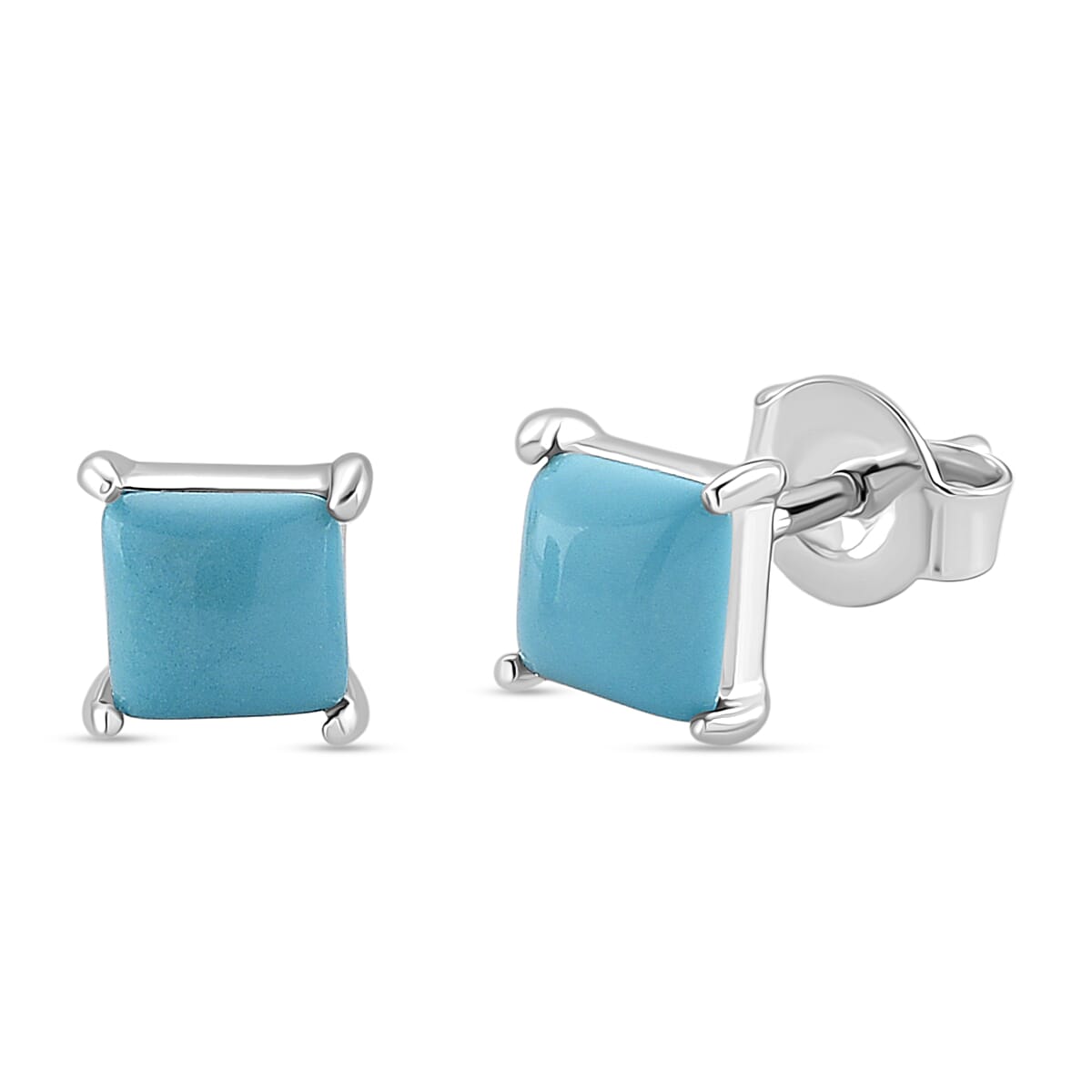 D'Joy Sleeping Beauty Turquoise Solitaire Stud Push Post Earring in Rhodium Overlay Sterling Silver 8274300 0