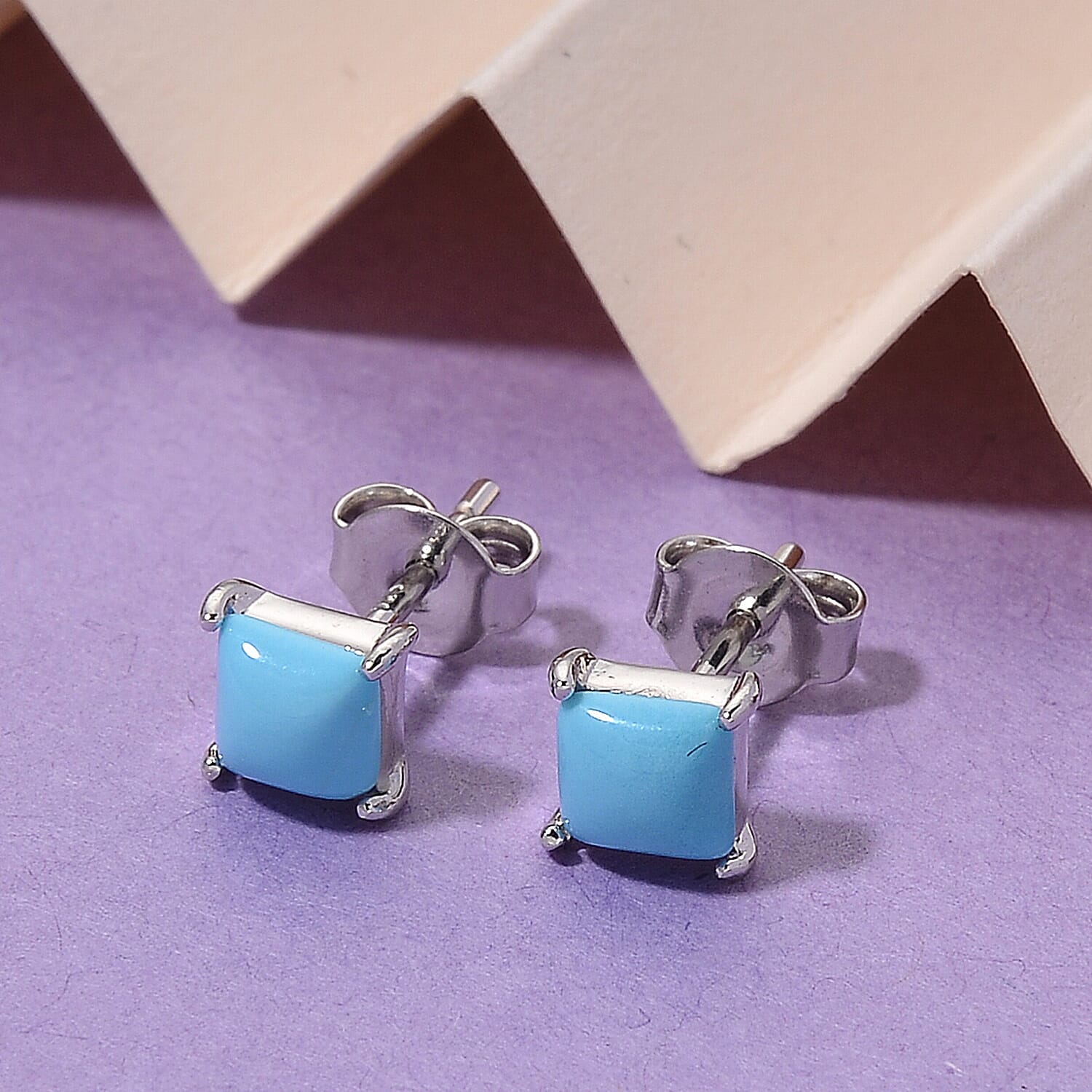 D'Joy Sleeping Beauty Turquoise Solitaire Stud Push Post Earring in Rhodium Overlay Sterling Silver 8274300 2