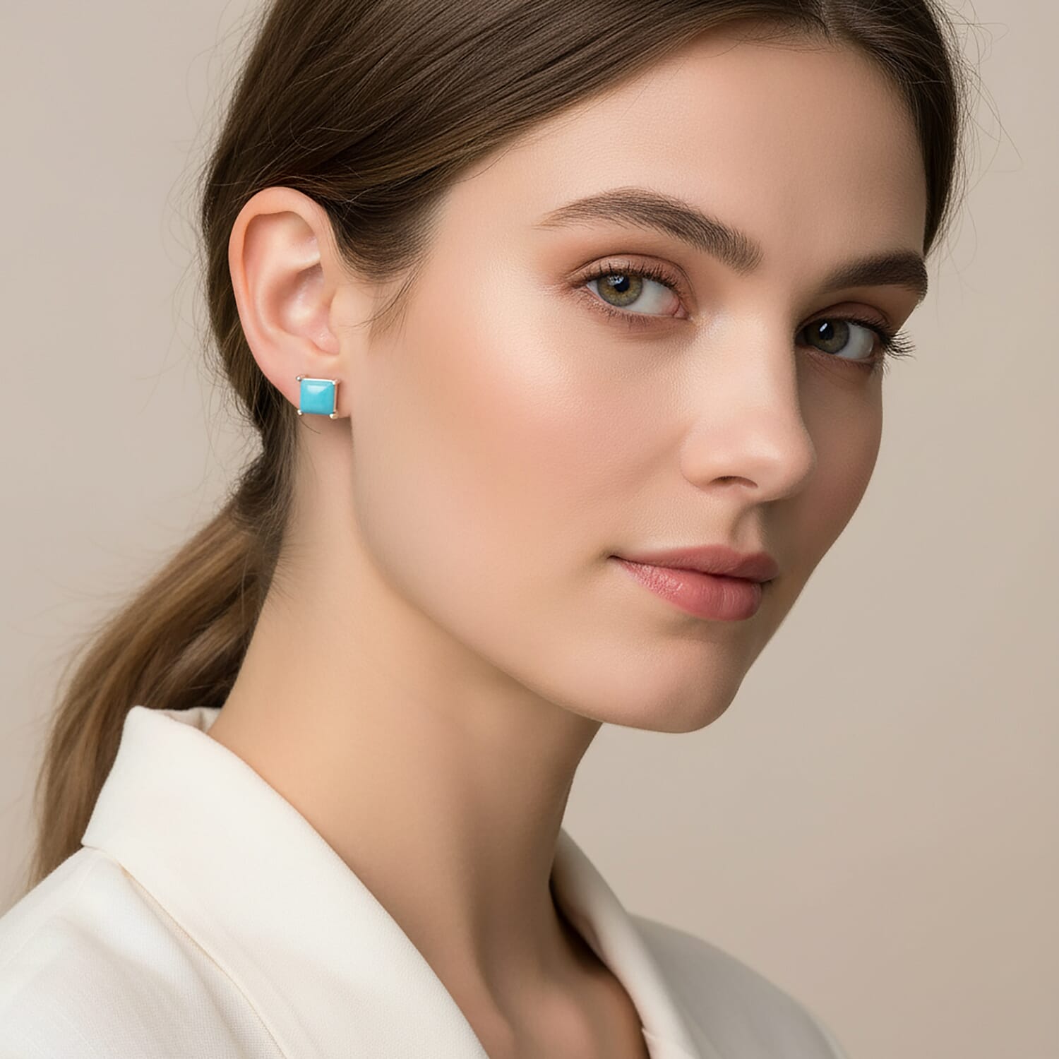 D'Joy Sleeping Beauty Turquoise Solitaire Stud Push Post Earring in Rhodium Overlay Sterling Silver 8274300 3